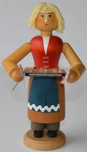 Echt Erzgebirge Holzkunst Mit Herz Holzfigur Räuchermannin Bäckerin 7,5" - Bild 1 von 11