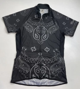 Vintage Canari Black Paisley Cycling Jersey Womens Sz Medium Top Bike Ride Cycle - Picture 1 of 4