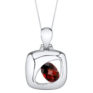 Garnet Sterling Silver Sculpted Pendant Necklace 1 Carats - Picture 1 of 2