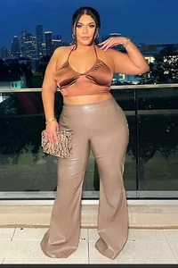 MODA NOVA TALLA XL MARRÓN Mocha atrevido imitación pantalones acampanados - Imagen 1 de 7