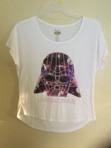 Disney Parks Star Wars Women T-Shirt Glitter Darth Vader White Scoop-Neck S,M,L - Picture 1 of 5