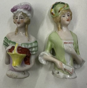 Two Vintage Porcelain Half Lady Pincushion Holders - Picture 1 of 5
