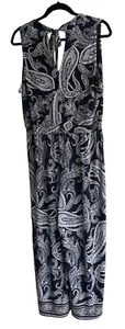 Studio One New York Jumpsuit Large Navy White Wrap Front Tie at Waist Keyhole - Picture 1 of 5