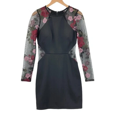 Vestido BCX Mujer Negro Cuello Redondo Largo Floral Encaje Manga Cremallera Trasera Línea A Talla 5 Foto 1 de 4