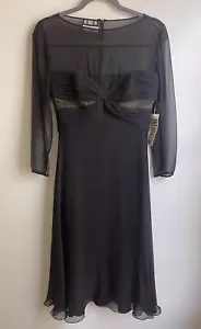 NWT Melinda Eng Black Midi Party Dress Sheer Silk Flutter Chiffon 4 Orig. $1320 - Picture 1 of 9