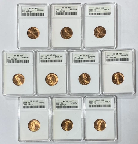 (10) 2001 Lincoln Memorial Cent ANACS MS65 RED OFF-CENTER Error Soap Box WNHK Cover