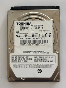 MK5055GSX, HDD2H21 L VL01 T , FW: A0/FG001A, Toshiba 500Gb 2.5" SATA HDD - Imagen 1 de 2