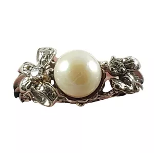 Individueller antiker Platin Diamant Perlen Ring Schleife Blatt Detail Jugendstil 1910er - Bild 1 von 17