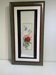 Bluebirds & Flowers | Japanese Rice Paper & Gouache Original Wall Art Shadow Box - Picture 1 of 21