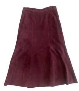 Pulp - Genuine Leather Washable Suede Stitching Flare Skirt Red Plum - Size M - Picture 1 of 7