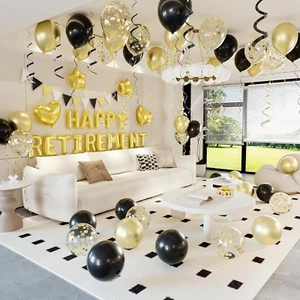 Retirement Party Decorations - Happy Retirement Banner & Metallic Gold Black Bal - Picture 1 of 5