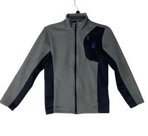 Spyder Jacket Gray and Black Logo Waffle Knit Mock Neck Full Zip Boys Size 10/12 - Picture 1 of 11