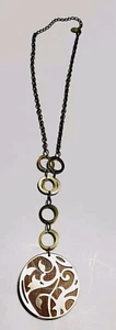 Glasur Holz Metall goldfarbene Kette lange Halskette verzierter Kreis - Bild 1 von 6