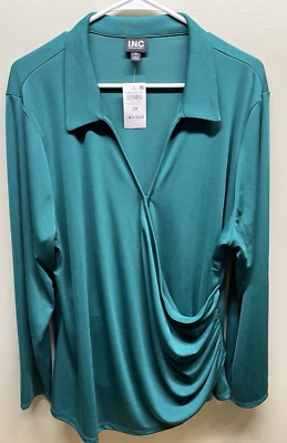 INC International Concepts Blusa Mujer Talla 3X Cuello en V Manga Larga Verde Foto 1 de 4