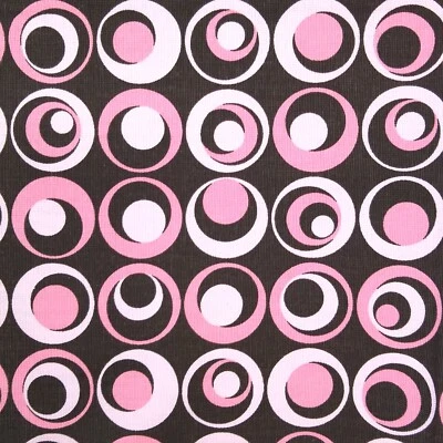 3 Yards Fabric Traditions Decorator Canvas Fun MOD Retro Pink Circle Brown 45" - Image 1 of 4