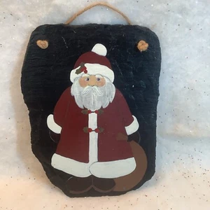 1992 handbemalter Weihnachtsmann auf Schiefer Wandbehang Volkskunst Feiertagsdekor OOAK - Bild 1 von 6