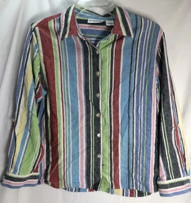 Blusa Breckenridge Petite Grande Lino Multicolor Rayas Manga Larga Abotonada Foto 1 de 4