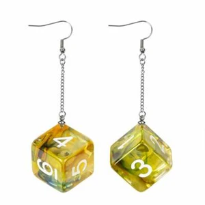 Green Dice Earrings: D6 Dice w/Colorful Inclusion Nerdy RPG Jewelry - Picture 1 of 1
