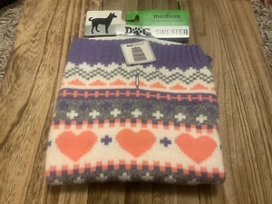 Dog Sweater (Beagle/Standard Poodle )Medium, Pink Hearts Purple Gray White - Picture 1 of 5