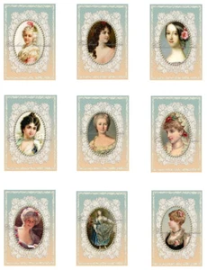 Victorian Ladies & Lace A Designer Fabric Crazy Quilt Blocks (9) @ 2X3" Each - Picture 1 of 1