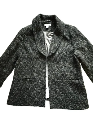 Chaqueta Blazer Coldwater Creek Herringbone Tweed Para Mujer Talla P14 Negra Gris Foto 1 de 4