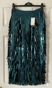 UVP 99 £ M&S Größe 8 Autogramm Pailletten Midaxi A-Linie Rock Eisvogel blau - Bild 1 von 10