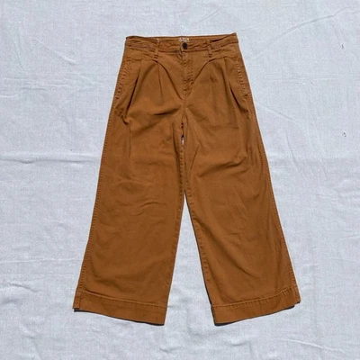 A.n.a High-Rise Wide Leg Crop Pant Size 6 Brown Orange Pleated Cotton Fall - Image 1 of 4