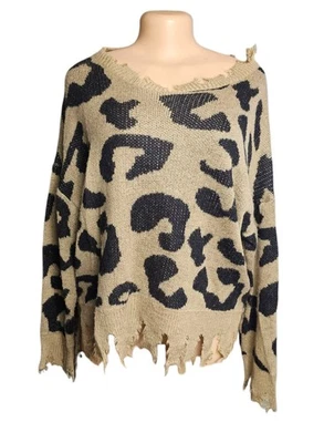 Cavalete Anthropologie desgastado estampa de leopardo bainha crua feminino tamanho grande Y2K boho - Imagem 1 de 4