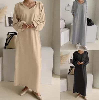 Damen Sweatkleid Pulloverkleid Maxikleid Kapuzen Kleider Winterkleid Pullikleid - Bild 1 von 4