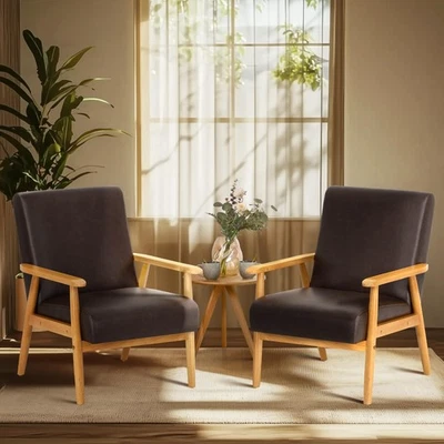 Juego de 2 sillas decorativas de cuero PU para sala de estar, mediados de siglo modernas relajantes... Foto 1 de 4