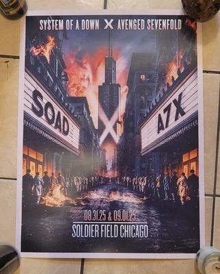  SYSTEM OF A DOWN + A7X Embossed Poster Soldier Field Chicago 8/31/25 Special Ed - Image 1 of 4