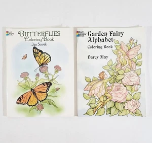 (Lot of 2) Vintage Dover Coloring Books Butterflies & Garden Fairy Alphabet USA - Picture 1 of 5