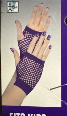 Фиолетовый рыболовная сеть перчатки без пальцев 70-х 80-х костюм вечеринки весело короткие перчатки - Изображение 1 из 2