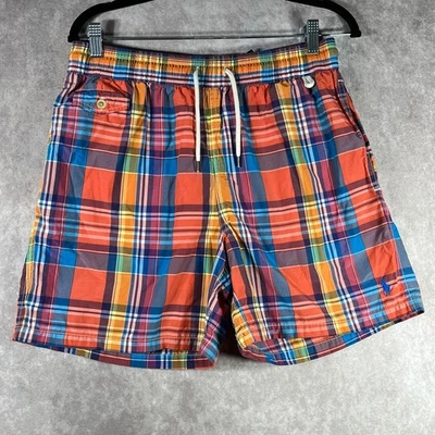 Pantalones Cortos de Natación Polo Ralph Lauren Para Hombre Medianos Rojo Azul Cuadros Cordón Malla Preppy Foto 1 de 4