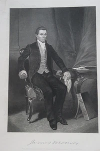 JAMES MONROE 5th US PRESIDENT 19th C Engraving - Picture 1 of 4