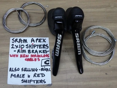 Hardly used  SRAM APEX  10 x 2 speed SHIFTERS (rim brakes) + NEW CABLES  (C) - Image 1 of 4