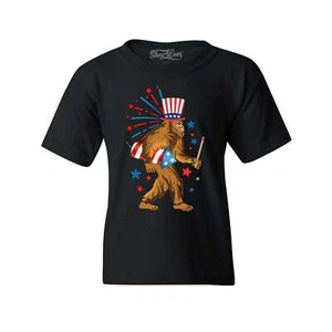 Bigfoot Patriotic Sasquatch Fireworks Youth's T-Shirt 4th of July Shirts - Picture 1 of 3