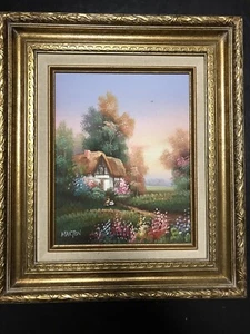 Vintage Original Künstler MARTEN Acryl Landhaus Garten Landhaus Szene - Bild 1 von 5