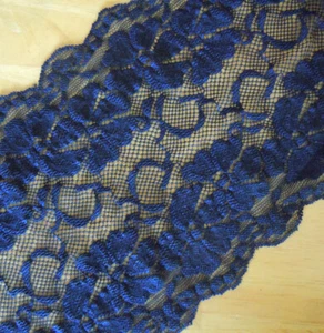 5 Yards 6" Wide Stretch Floral Lace Dark Blue For Lingerie Gloves yzh7 - Picture 1 of 2