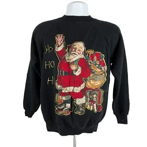 Felpa natalizia vintage anni 80 fatta a mano grande Babbo Natale Holiday Hanes Her Way - Foto 1 di 8