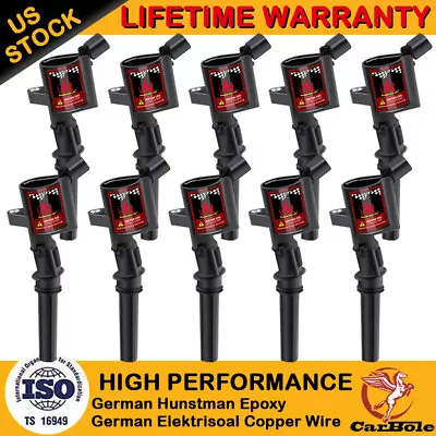 Pacote com 10 bobinas de ignição para Ford E350 Excursion F250 F350 F450 Super Duty 6.8L V10 - Imagem 1 de 4