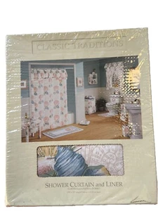 NOS Vintage JC Penney Shower Curtain And Liner Classic Traditions Pebble Beach - Picture 1 of 12