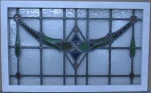 COLORFUL ABSTRACT OLD ENGLISH LEADED STAINED GLASS WINDOW TRANSOM 33" x 20 1/4" - Picture 1 of 3