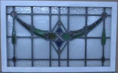 COLORFUL ABSTRACT OLD ENGLISH LEADED STAINED GLASS WINDOW TRANSOM 33" x 20 1/4" - Image 1 of 3