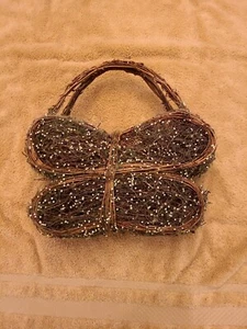 Butterfly Basket weaved  over metal with handle - Picture 1 of 8