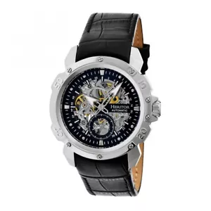 Heritor Automatic Conrad Skeleton Dial Black Leather Silver Men's Watch HR2504 - Picture 1 of 3