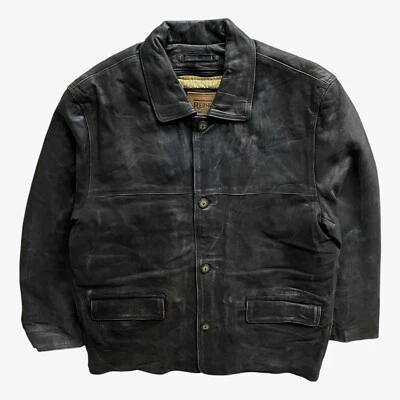 Vintage 90s Men's Redskins Faded Dark Brown Leather Pilot Jacket, Army Military - Image 1 of 4