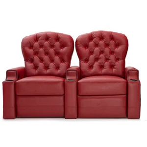 Seatcraft Lineage Home Theater Seats Red Leather Row of 2, Power Recline, USB - Picture 1 of 7