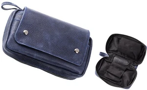 ANGELO PFEIFENTASCHE LEDER 3er BLAU NEU ORGINALVERPACKT - Picture 1 of 1
