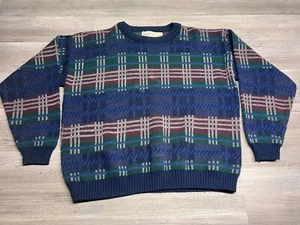 Vintage Barrel II Made In USA Strick Grampa Pullover Herren XL blau grün kariert 90er - Bild 1 von 6